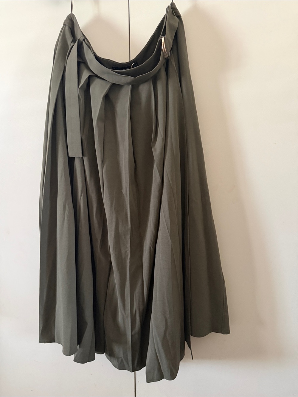 Women's Olive Green Pleated Midi Skirt
